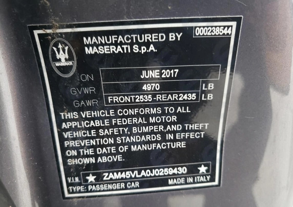 Maserati GranTurismo cena 99000 przebieg: 48579, rok produkcji 2018 z Bartoszyce małe 67